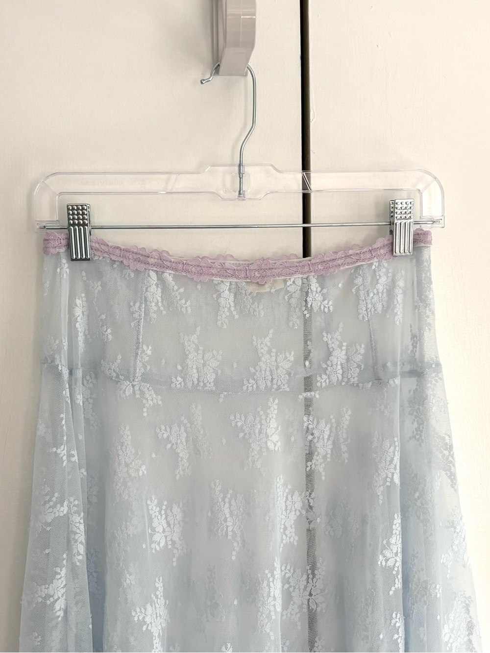 Free People Intimately Lady Lux Blue Lace Asymmetrical Slip Skirt Trim Size XS - Picture 10 of 12